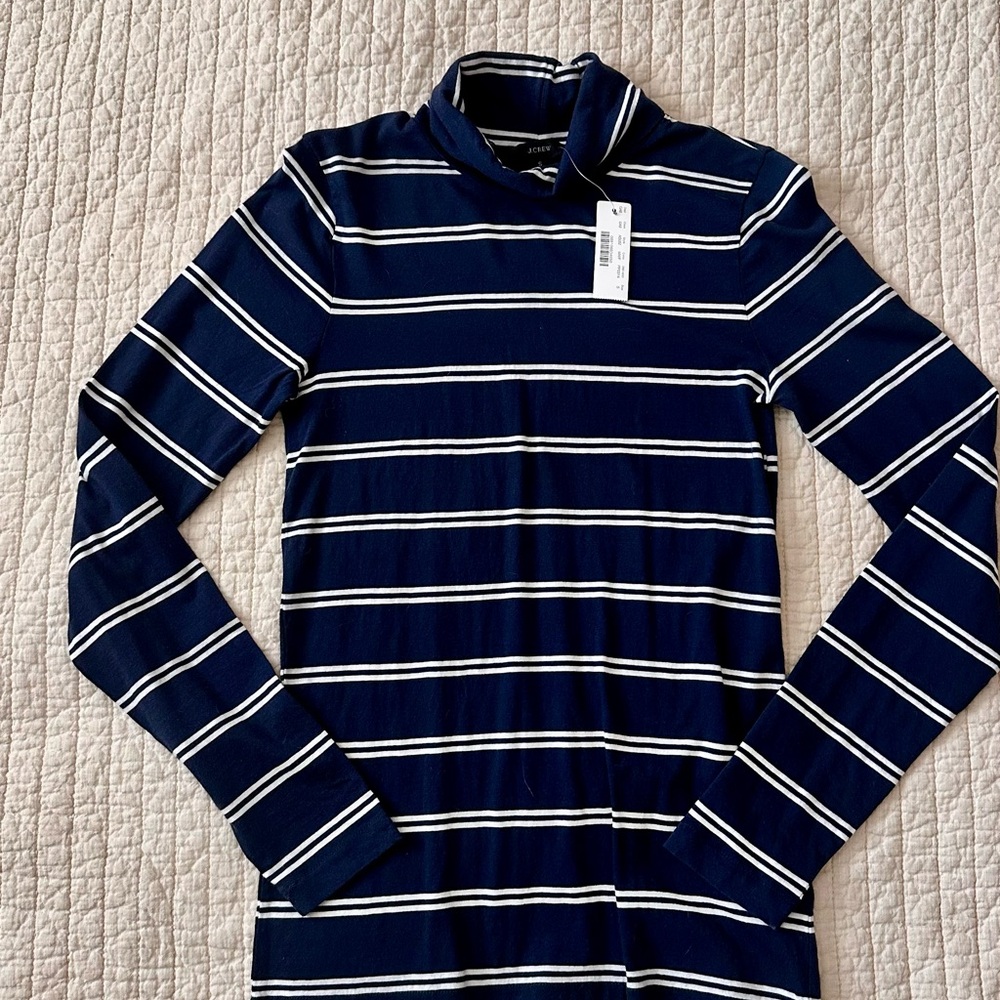J. Crew Navy and White Striped Turtleneck